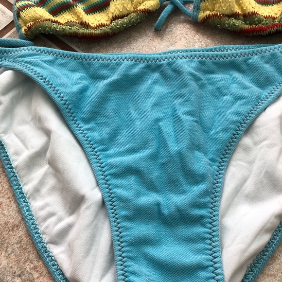 Blue Crochet Boho Pink Sands Bikini Swimsuit, L - Picture 7 of 10